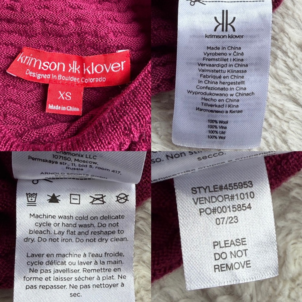 Krimson Klover Permafrost Sweater Hoodie Plumberry Magenta Wool Textured Knit XS - Picture 4 of 11